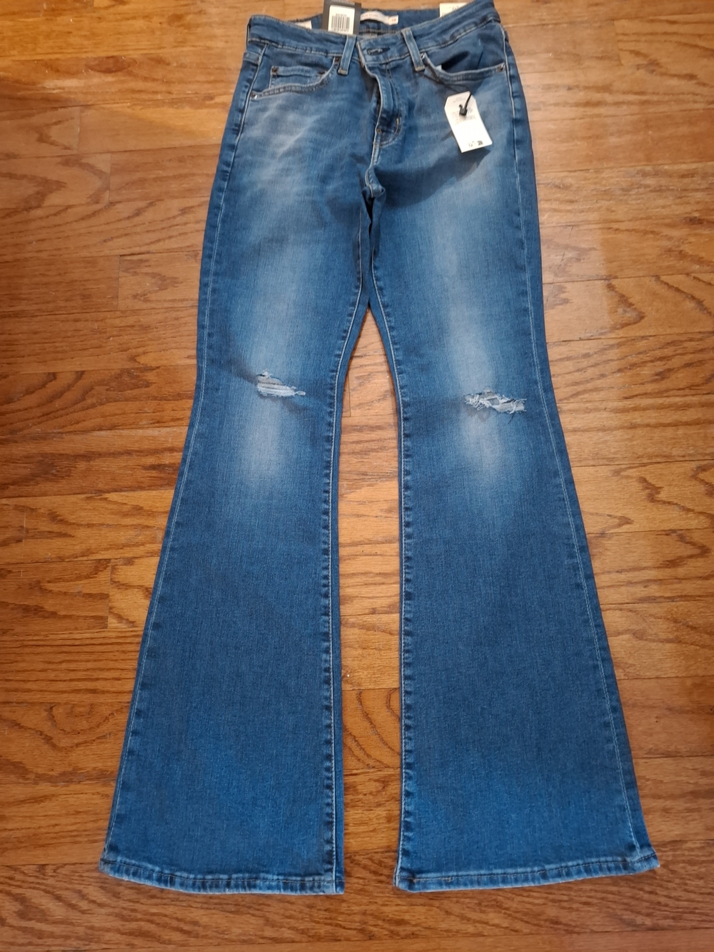 Levi's Women's Blue Flared Jeans with Knee Rips